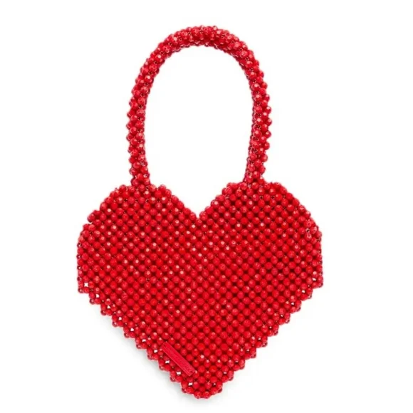 Loeffler Randall Maria Red Beaded Heart-Shaped Handbag Fair Condition - Picture 7 of 9